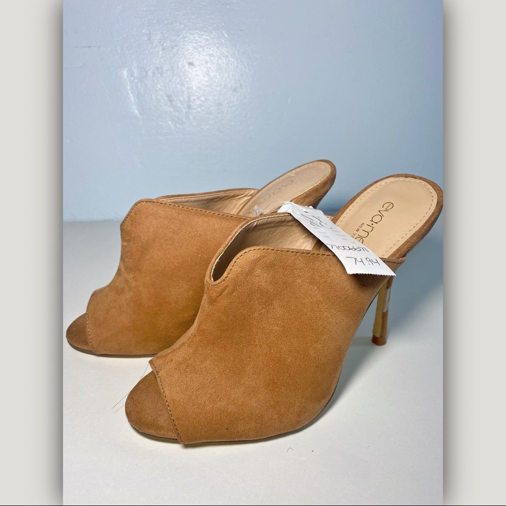 Suede peep toe mule heels size 6 NEW